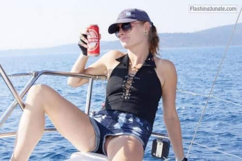 Pussy Flash Pics - Pussy slip on a boat while drinking beer