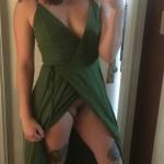 Bottomless Mexican wife in green evening dress selfie