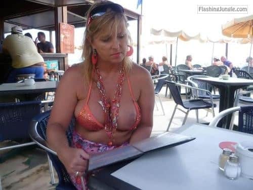 Restaurant - nakedchrissy:nipplealarm in restaurant….everybody could see my… - Public Flashing Pics