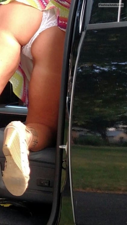 Public Flashing Pics: sneaky-panty-peeks:Climbing up in my big Dodge