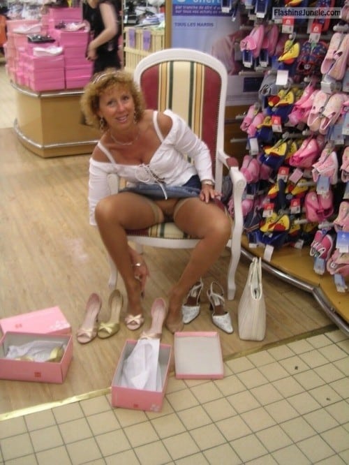 Pantie Less Granny Shoes Shopping Flashing Store Pics Mature Flashing Pics No Panties Pics