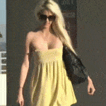 Legendary sharking blonde in yellow dress no underwear
