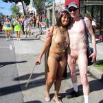 Exhibitionist nude couple public flashing at San Francisco Bay to Breakers