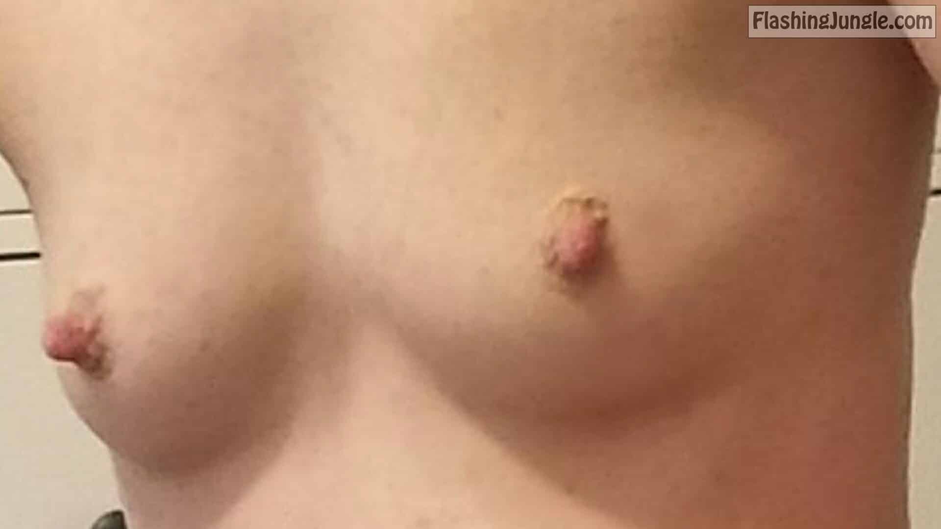 small tit - Amber Small Tits Erected Nips Close Up Small tits selfie - Boobs Flash Pics