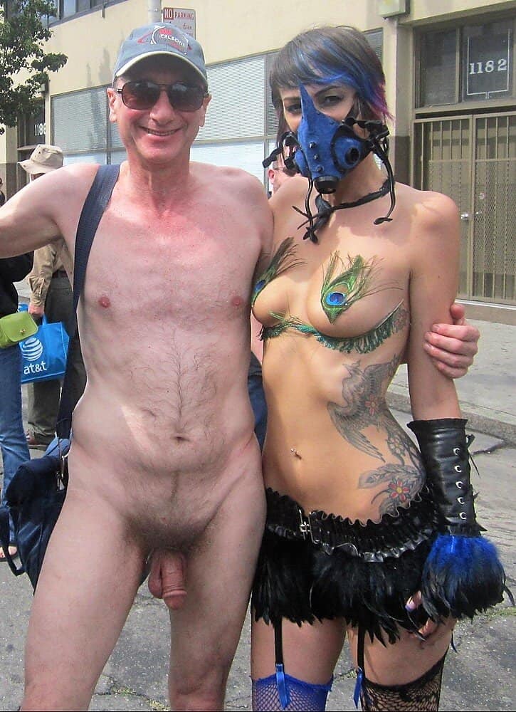 Real Amateurs Public Nudity Pics - Sexy girl with nudist Brucie Folsom Street Fair CFNM