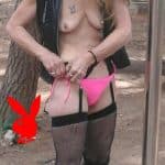 Pink panties and bare tits in the camp