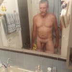 Mature daddy naked in bath is saying “Hi” to all