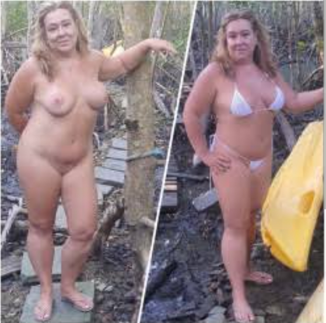 Bitch Flashing Pics: Wife’s Naked Adventure: Public Nudity and Swimsuit Tease Two women, one nude and one in a swimsuit, stand confidently in a natural setting, challenging societal norms with their bold display of public nudity and pa...
