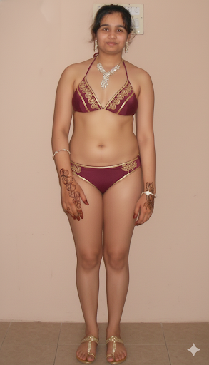 jb bikini nip - Muslim Wife Asma: Bikini Tease in Golden Henna Muslim wife Asma poses in a maroon bikini with gold designs, showcasing confidence and tradition with henna-adorned hands and elegant jewelry. - Hotwife Pics