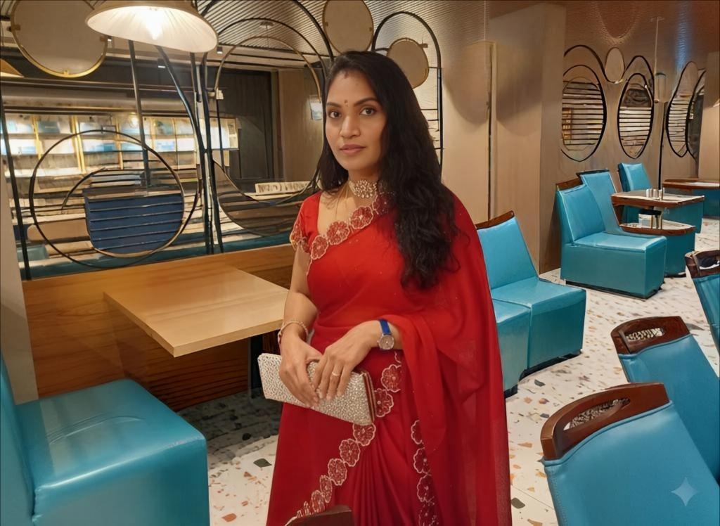 Bitch Flashing Pics: Why Did She Choose That Saree for Her Public Display? A woman in a red saree commands attention in a train lounge, using her attire and jewelry to provoke and tease. Her confident stance and deliberate choices c...