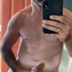 Mature Man Flashes His Hard Cock in Mirror Selfie