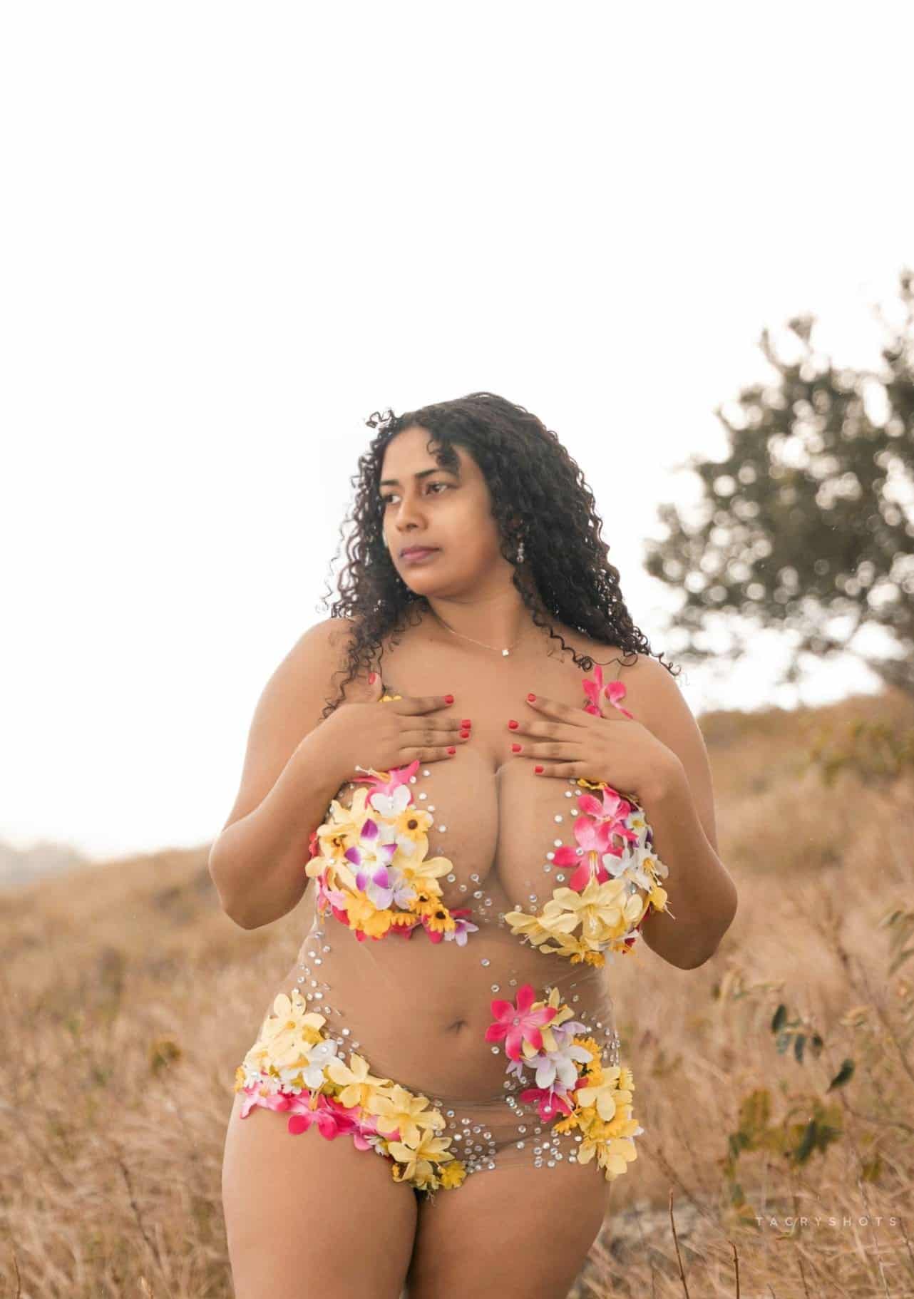 malay girl showing big tits - Mature MILF Flashing Her Curves in a Grass Field A mature MILF flashes her curves in a dry grass field, wearing a sheer floral bikini that barely covers her big tits and full ass. Her confident pose and neu... - Bitch Flashing Pics