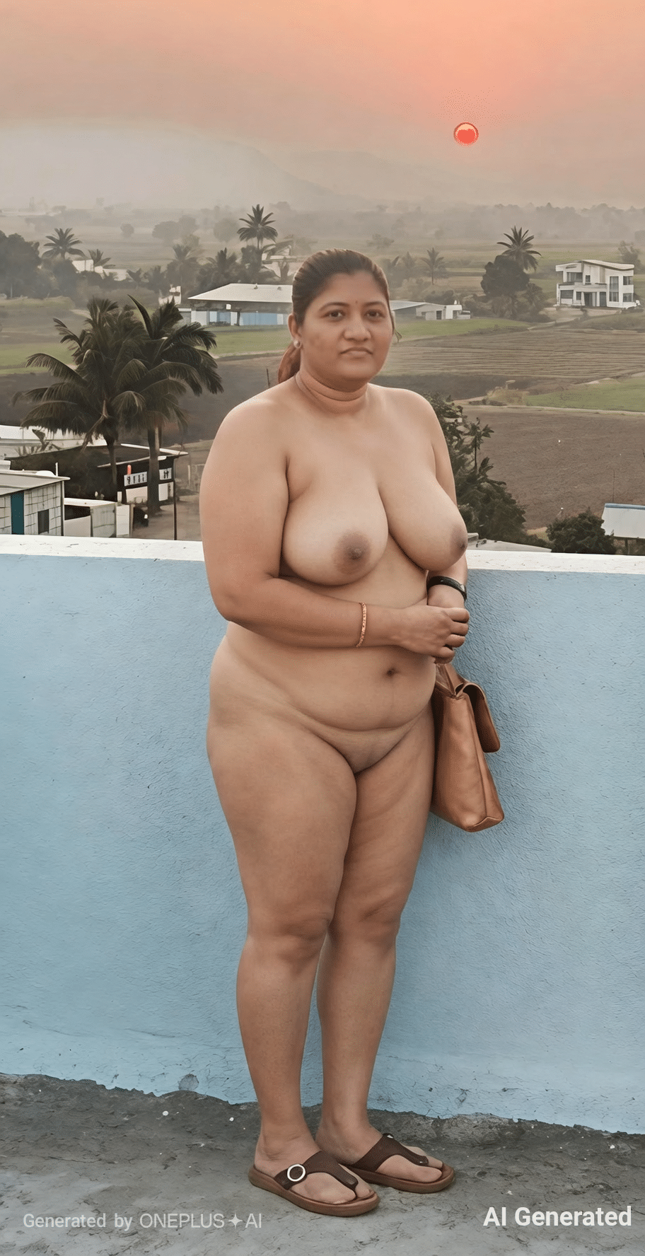 Ass Flash Pics: Rural Rooftop: BBW Ass Flash A BBW woman stands confidently on a rural rooftop, her full figure on display, making a bold statement of her power and confidence.